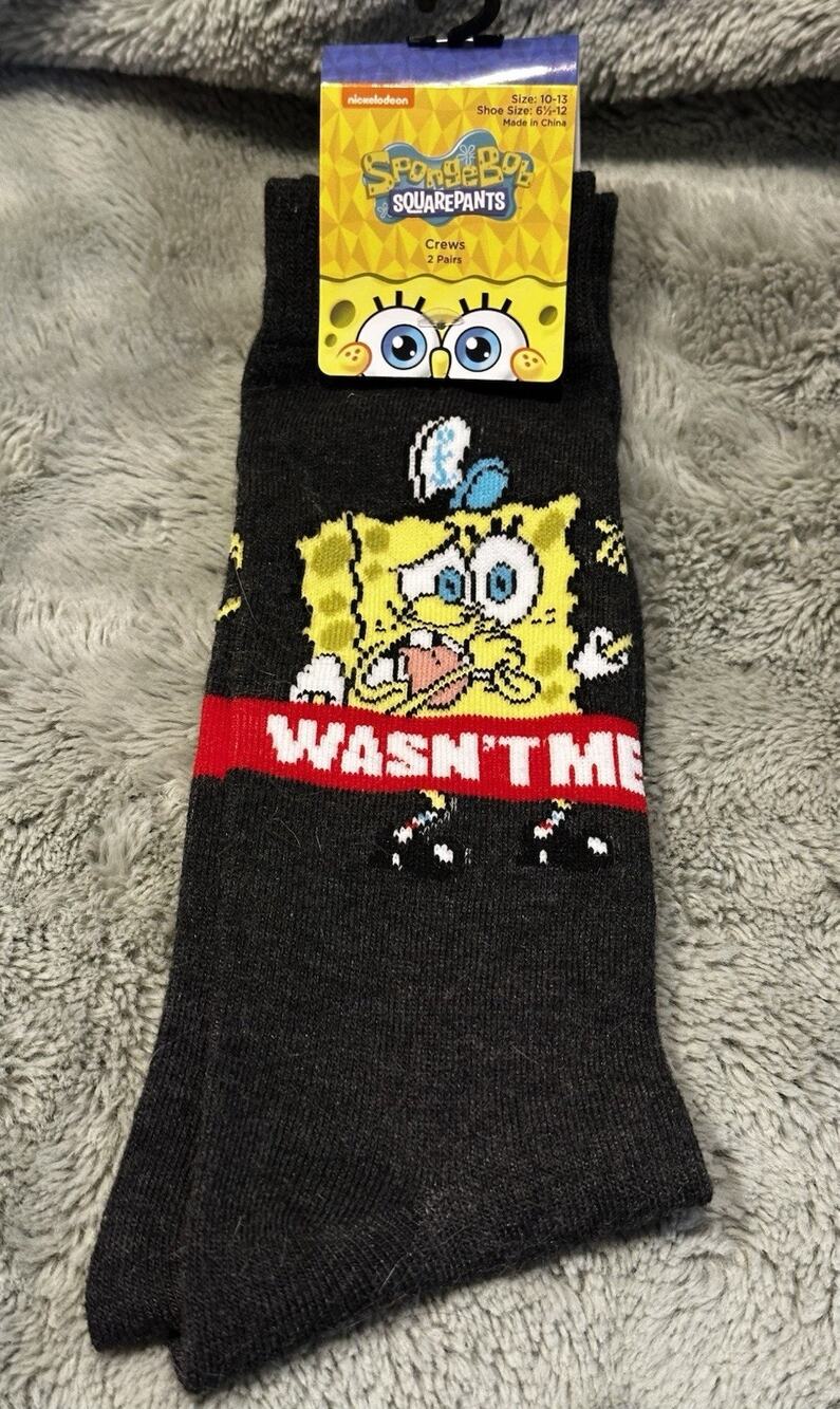 NWT SpongeBob SquarePants Unisex Crew Socks Shoe Sz 6.5 - 12 Black Yellow Gift